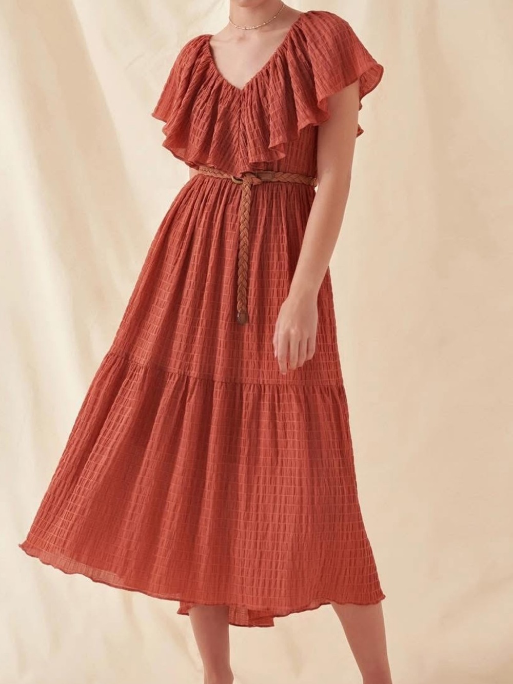 Free the Roses Rust Textured Midi Dress